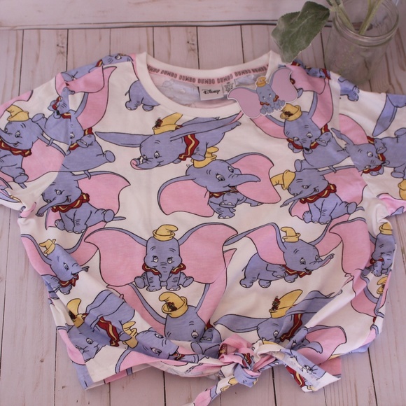Disney Tops - Disney Dumbo Tie Hem Crop Top